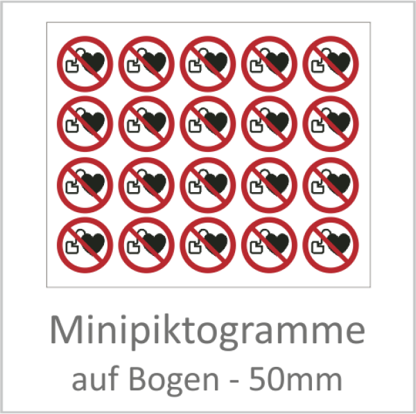 "P007 Kein Zutritt f. Personen mit Herzschrittmachern/Defibrillatoren" 50mm Durchmesser á 10 Stück